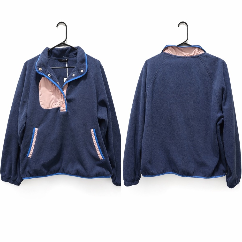 Dokotoo Navy Colorblock Fleece Pullover Jacket Size L. Boutique Brand! NWT!